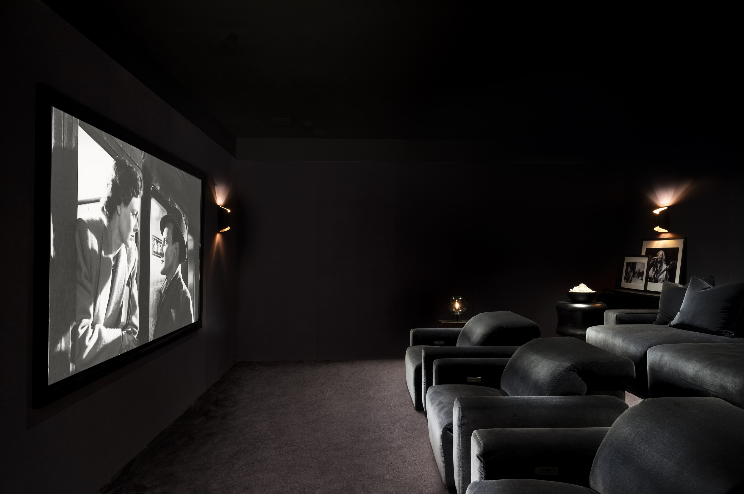 Leather and fabric clad cinema room