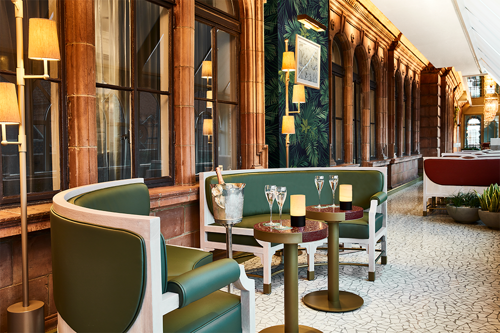 Banquette seating at Harrods Perrier-Jouet Bar